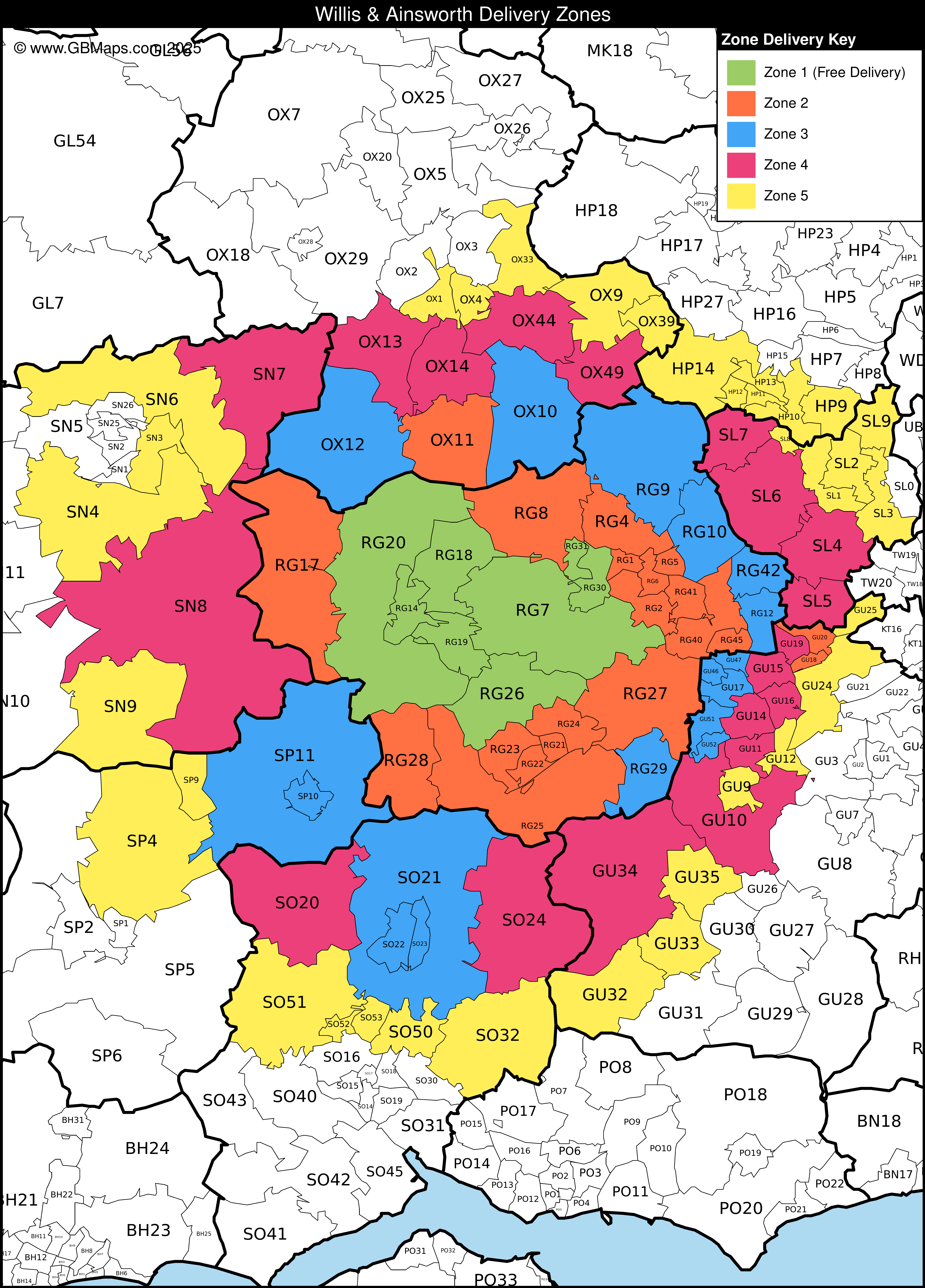 Willis & Ainsworth Shipping Zones